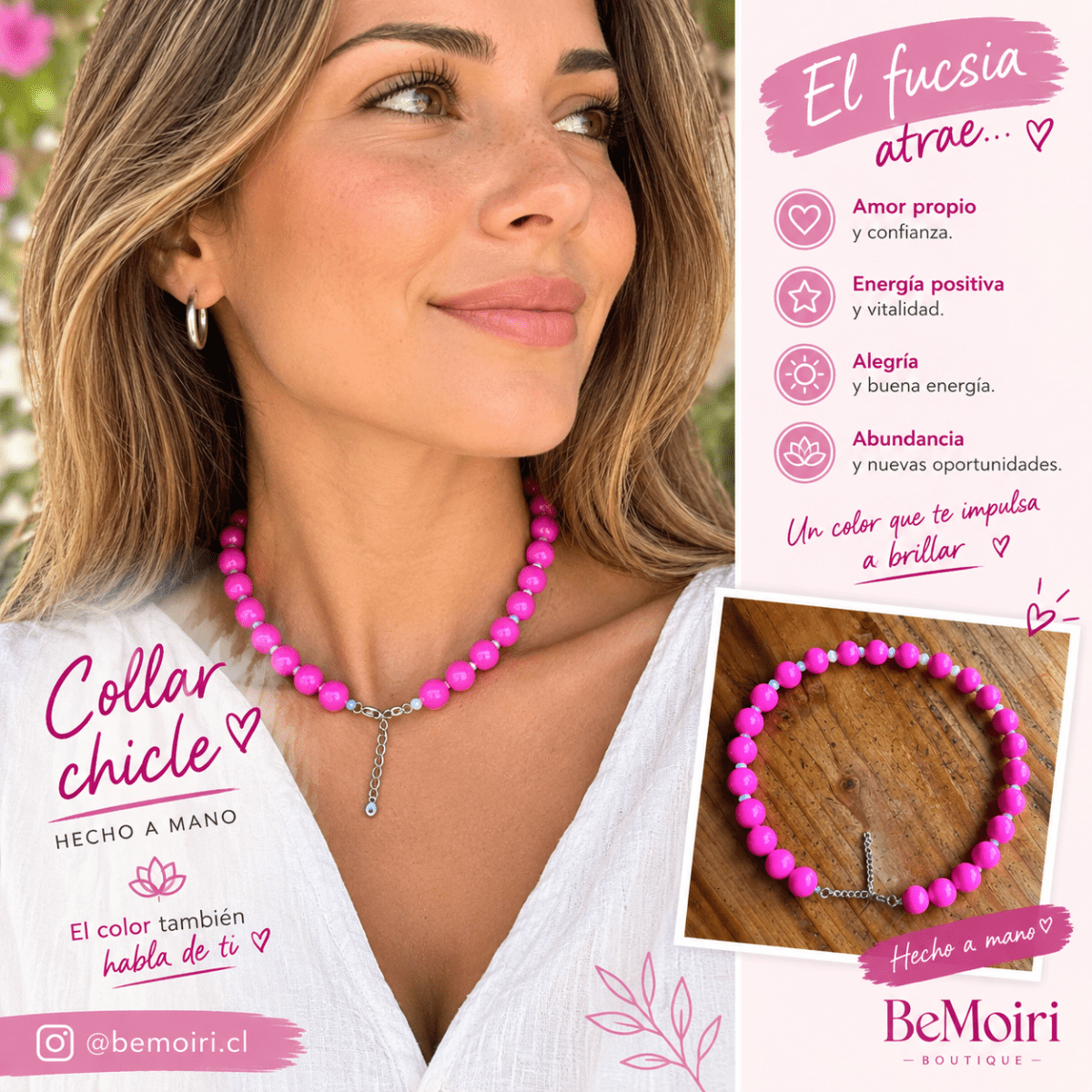 Collar chicle fucsia cristales pastel1
