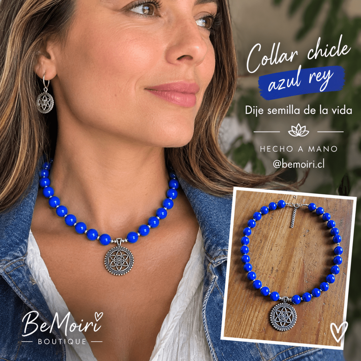 Collar chicle azul semilla de la vida1