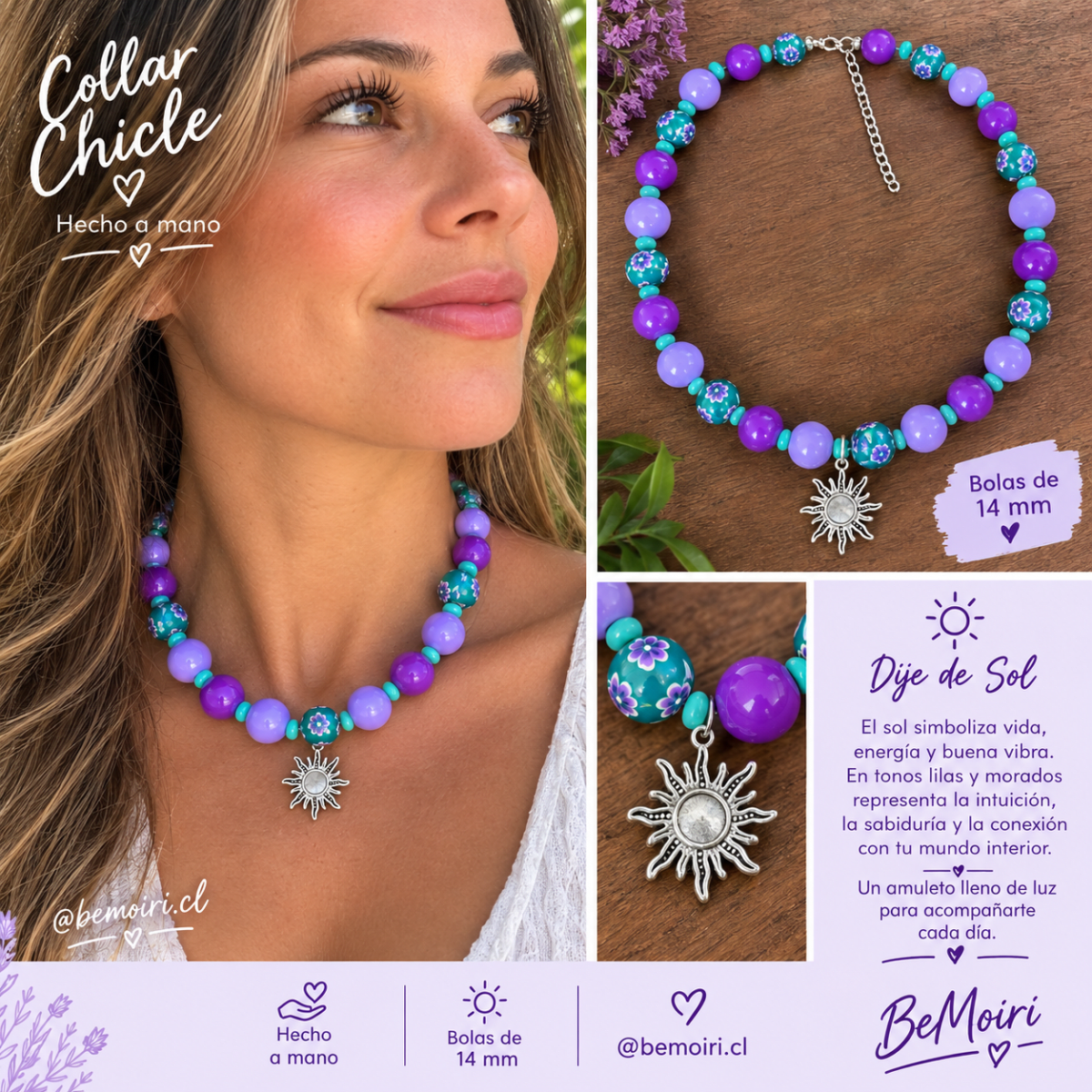 Collar chicle morado lila y verde floral sol1
