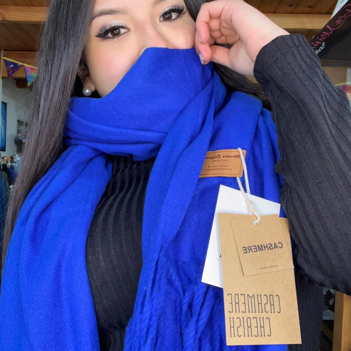 Bufanda cashmere Italy azul rey1