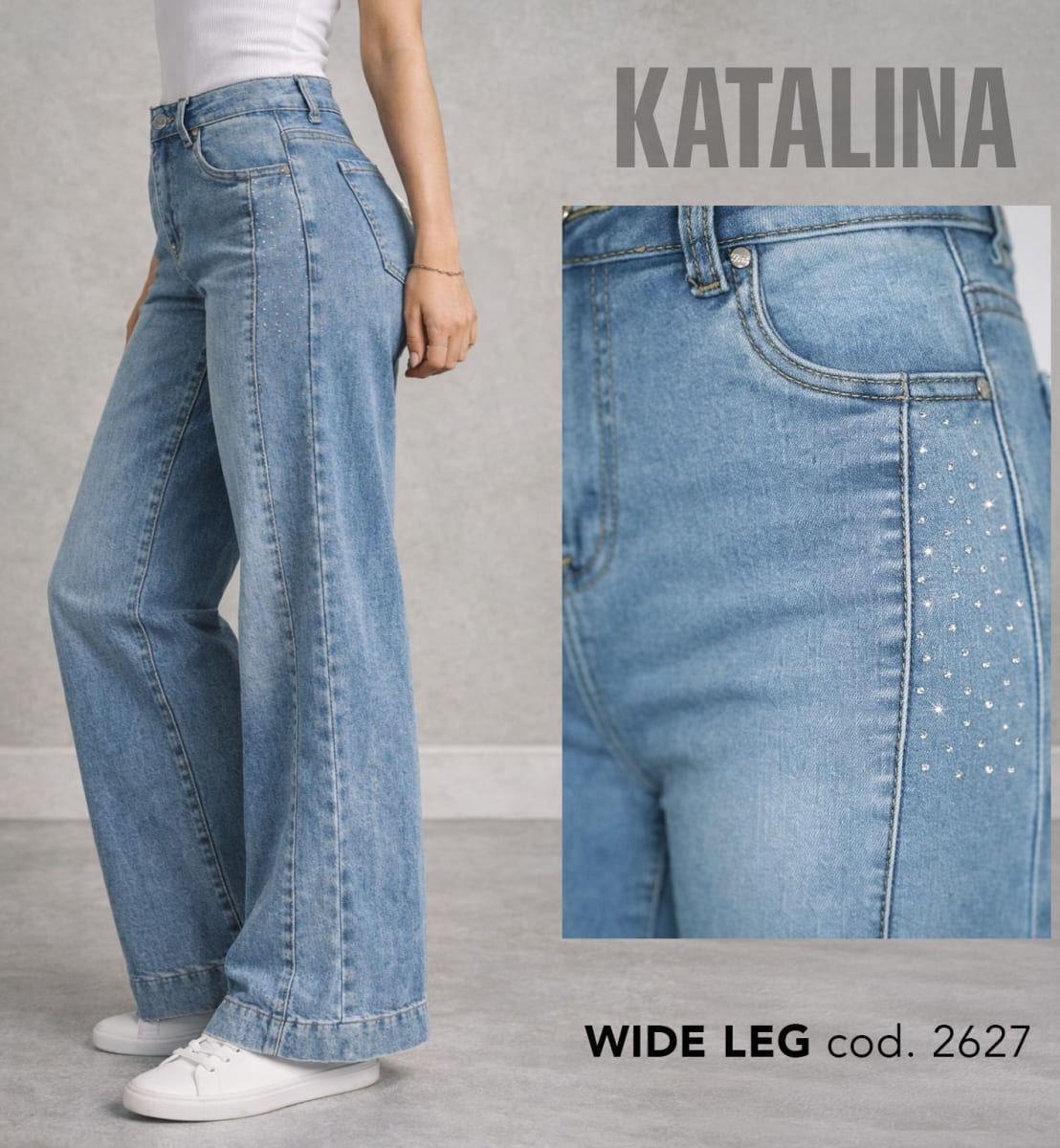 Jeans KJ 2627 wide leg celeste strass1