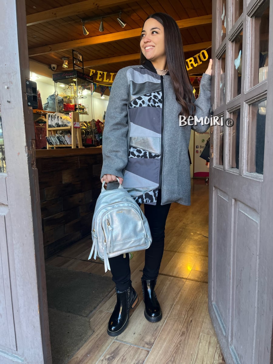 Chaquetón Santa patchwork gris print1