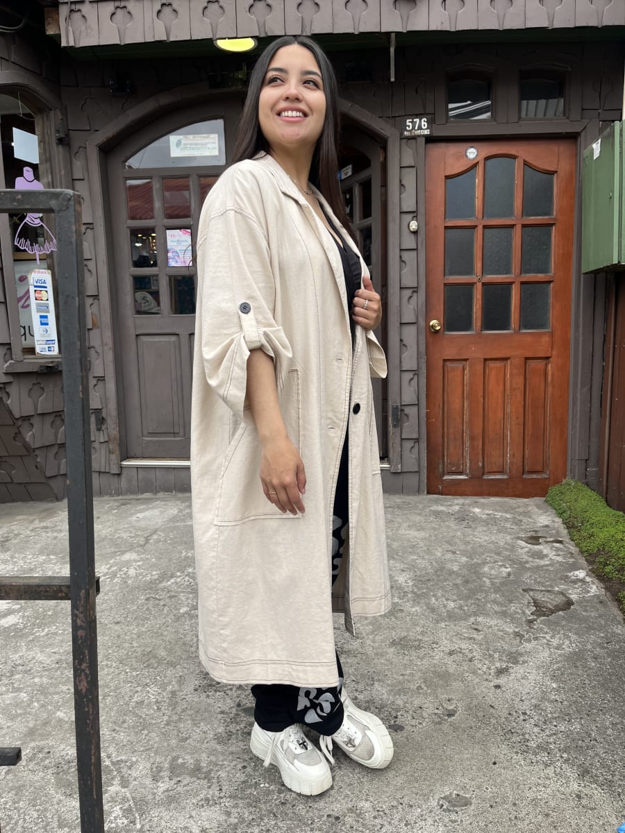 Trench beige Lino mangas 3/43