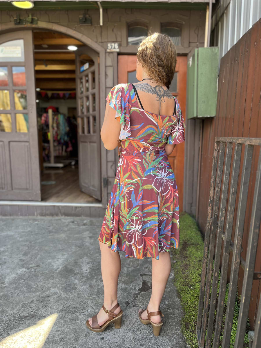 Vestido lycra escote corazon cafe multicolor manga vuelito3
