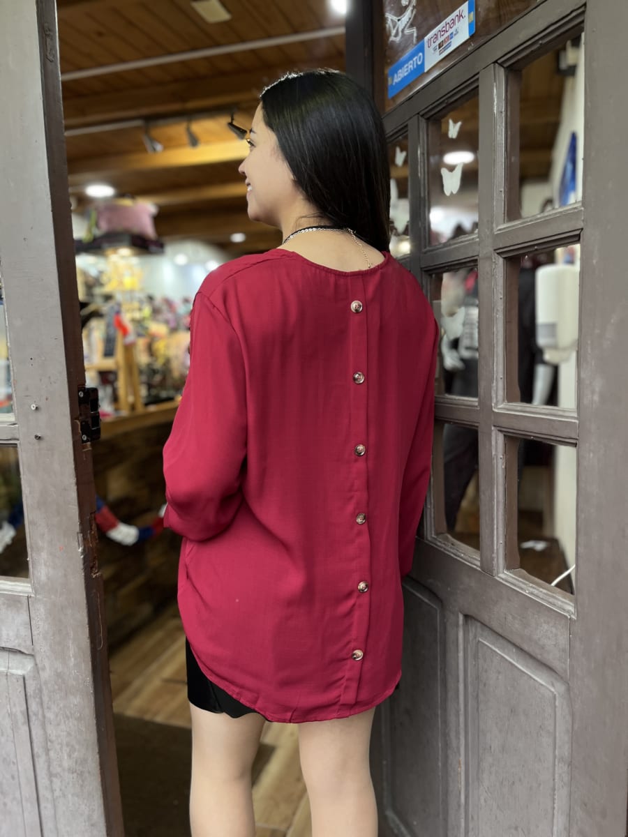 Blusa gasa rojo italiano botones espalda manga roll up2