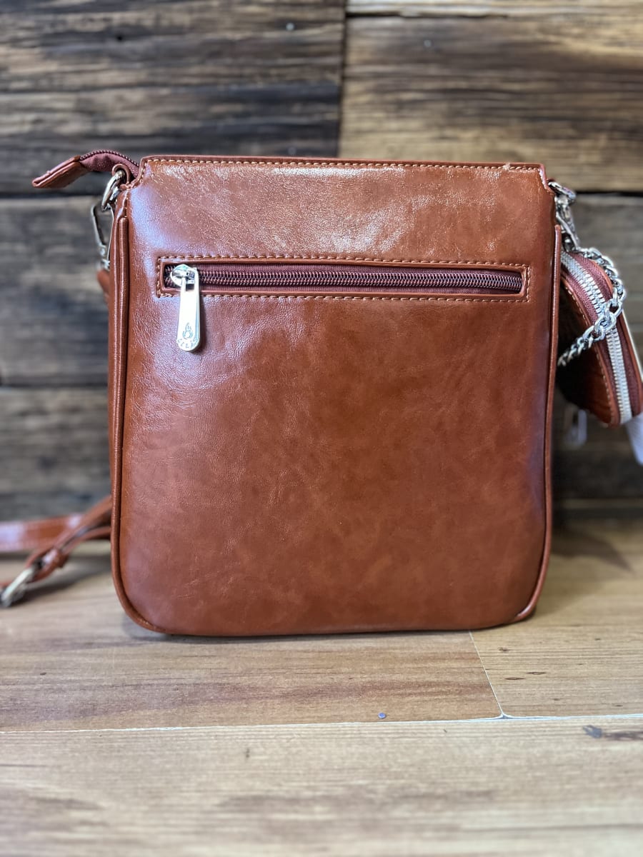 Cartera Lilas bandolera camel texturada con monedero1