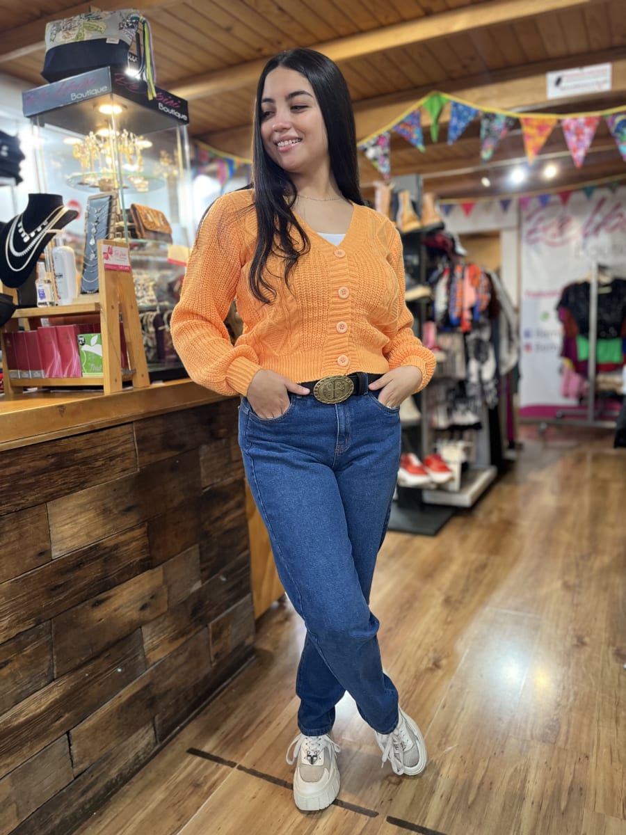 Chaleco lana naranjo botones manga globo1