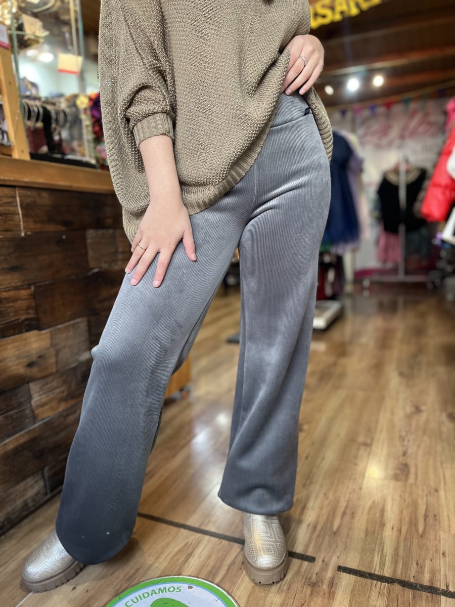 Pantalón Daniela recto cotelé forrado gris alto invierno1