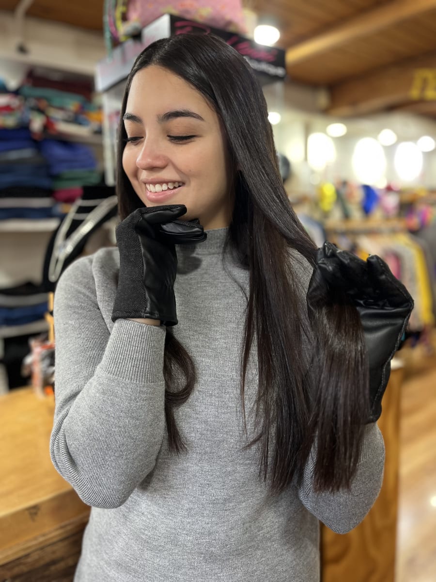 Guantes paño de lana y eco cuero negro jaspeado1