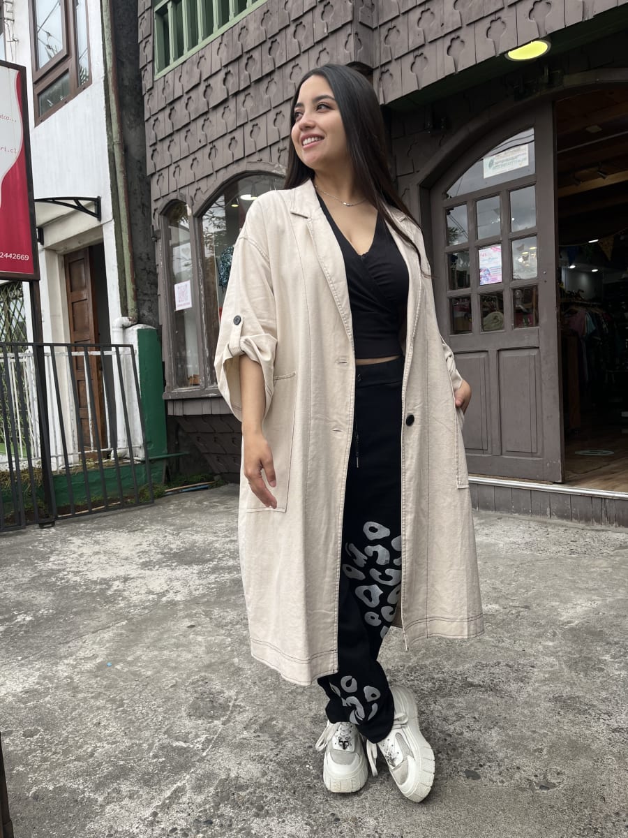 Trench beige Lino mangas 3/41