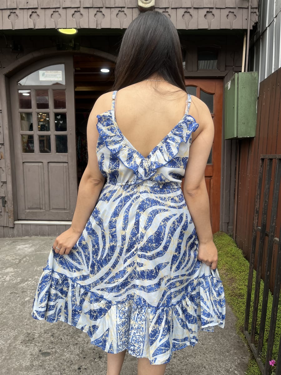 Vestido India pabilo ajuste cintura gold celeste azul1