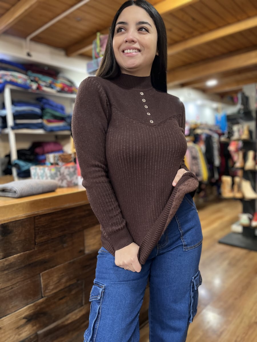 Beatle forrado tejido acanalado café moro cuello medio1