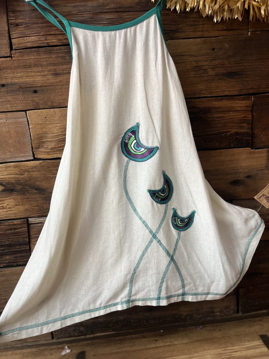 Vestido kisu niña pabilo blanco verde lino1