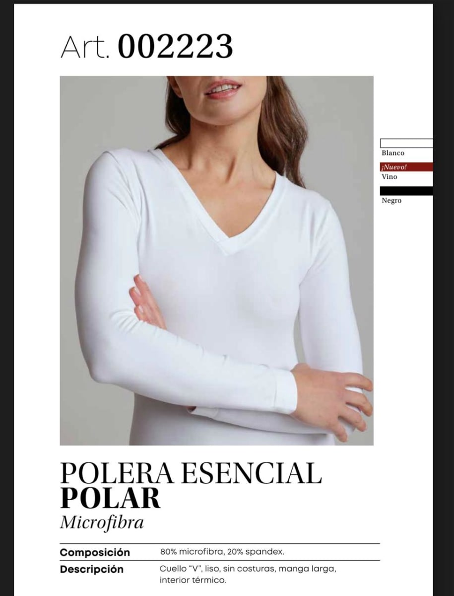 Polera Monarch esencial cuello V blanca polar1