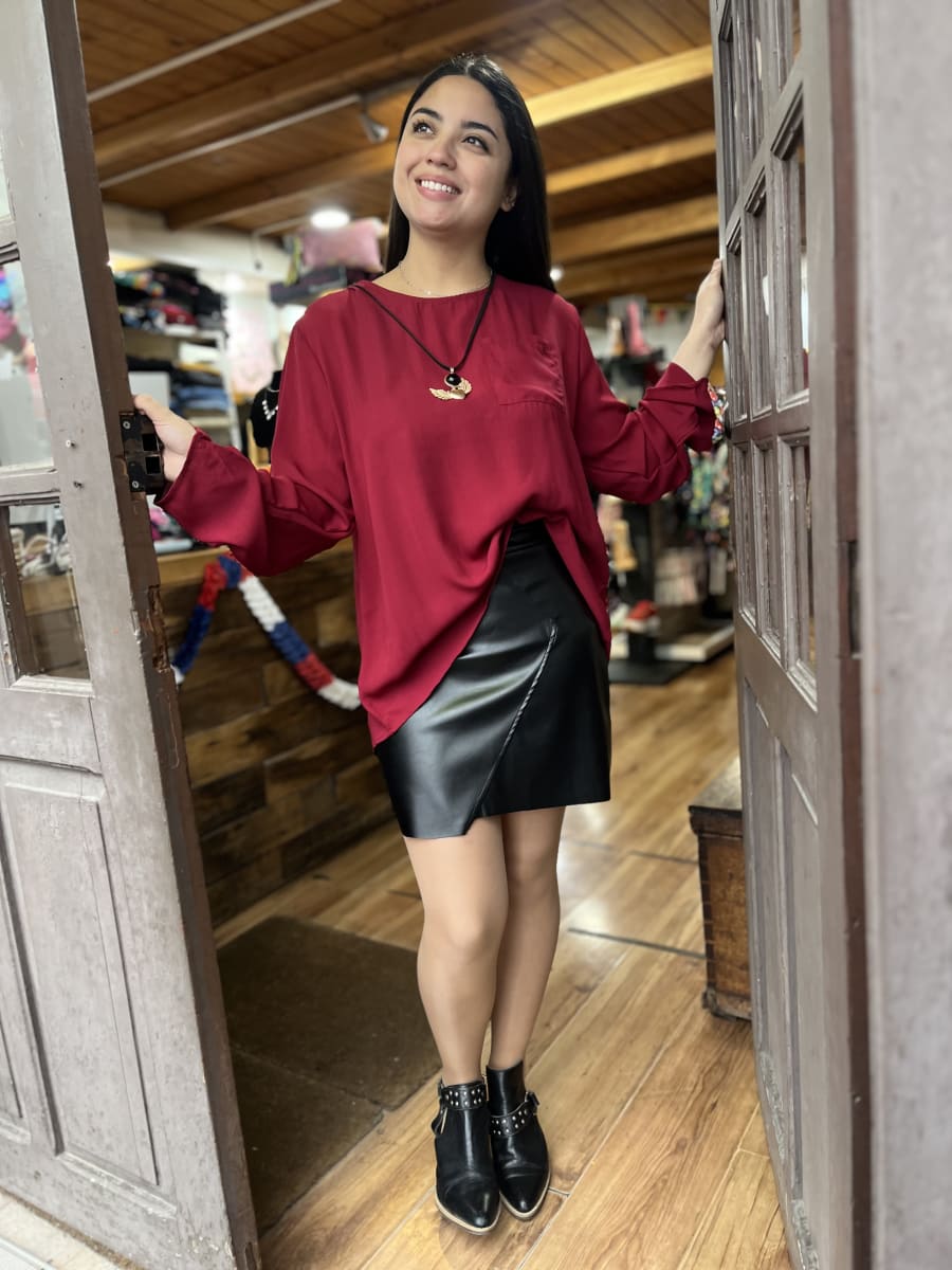 Blusa gasa rojo italiano botones espalda manga roll up1