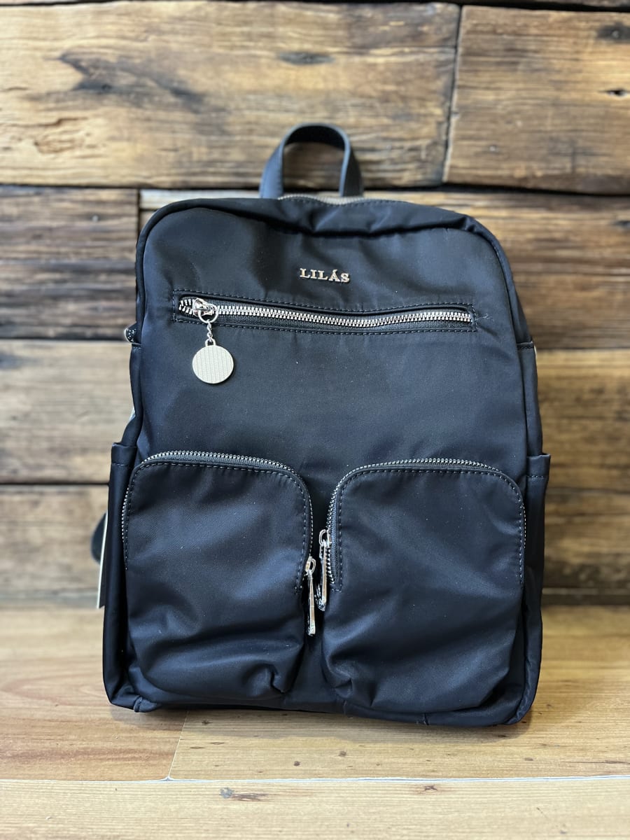 Mochila Lilas negro con asa y cierres1
