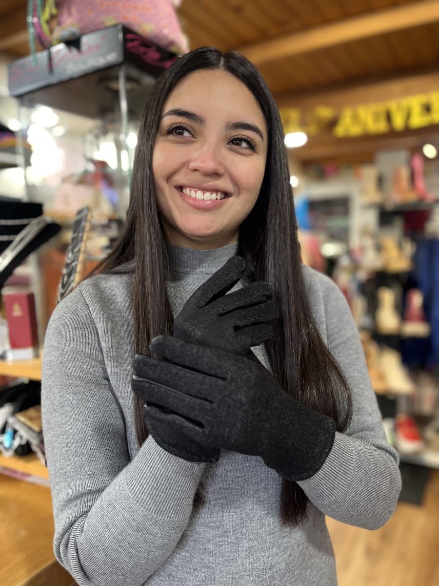 Guantes paño de lana y eco cuero negro jaspeado2