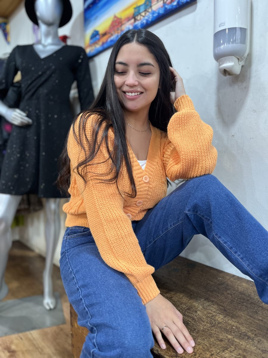 Chaleco lana naranjo botones manga globo2