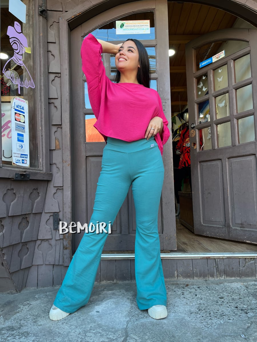 Calza flare lanilla pretina alta celeste cielo1
