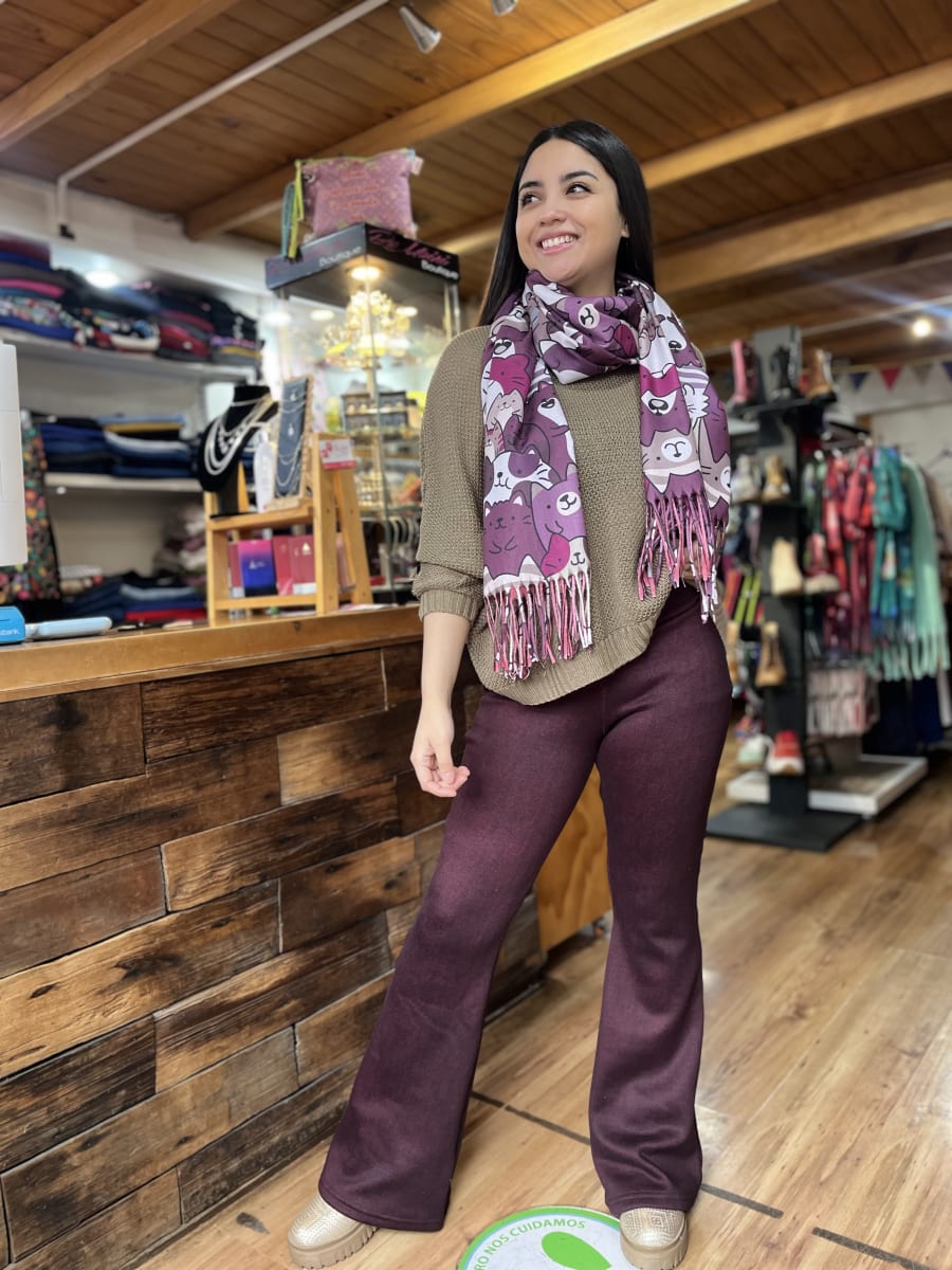 Calza forrada flare burdeo jaspeada alto invierno1