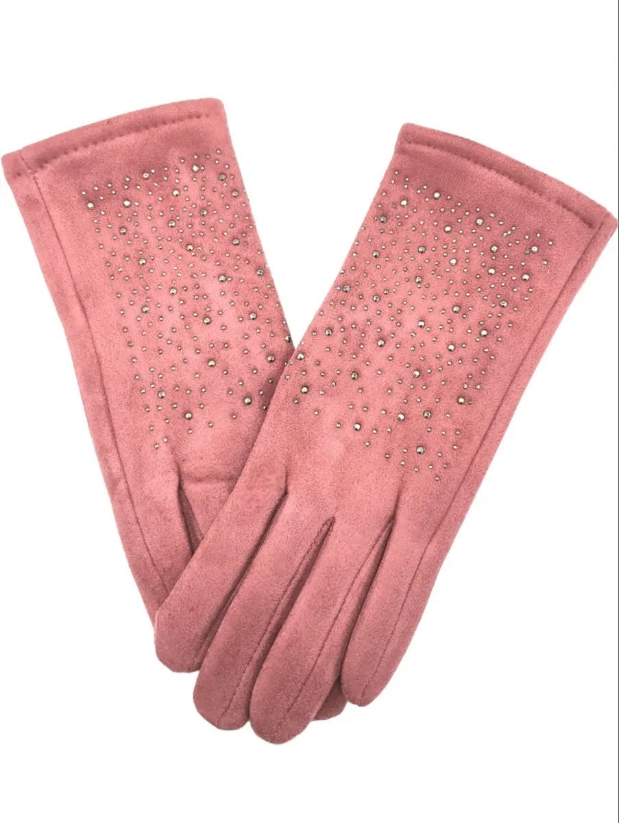 Guante gamuzado palo rosa strass1