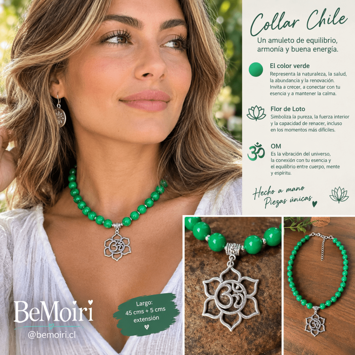 Collar chicle verde flor de loto OM1