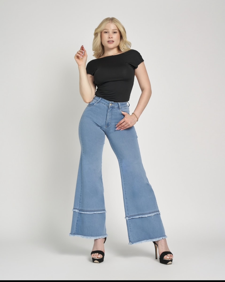 Jeans de la Ostia wide leg celeste tiro alto1