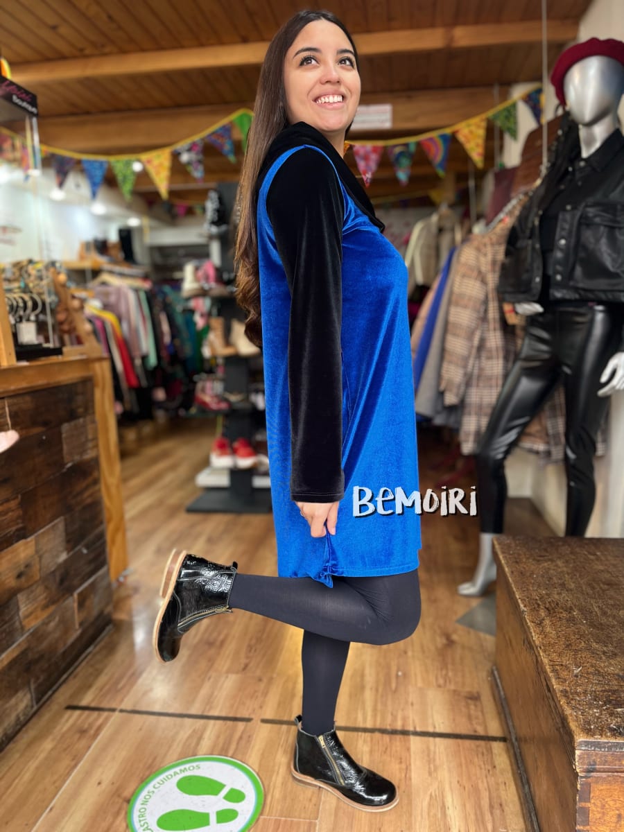 Vestido Velvet azul bicolor  rey cuello pañuelo3