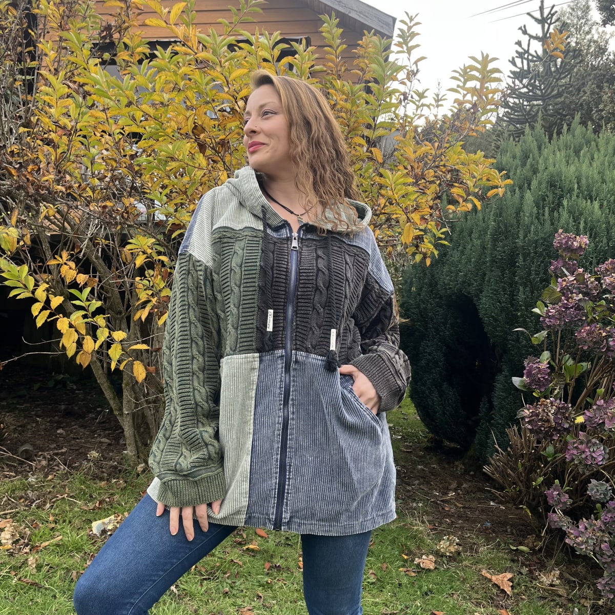 Chaqueta patchwork lana cotele verde1
