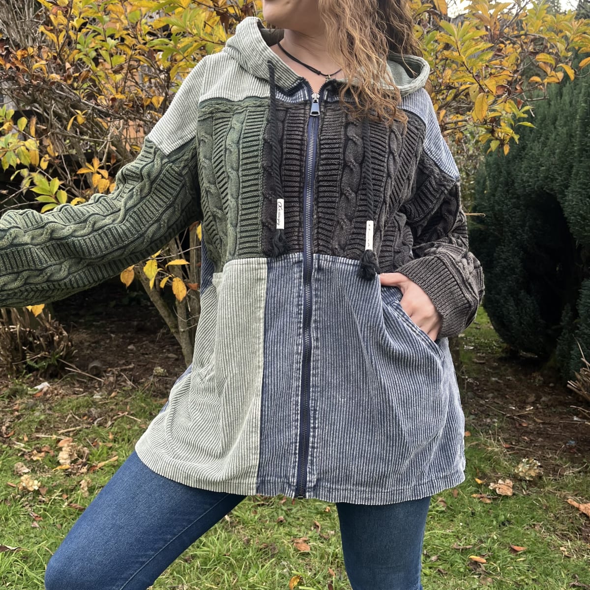 Chaqueta patchwork lana cotele verde2