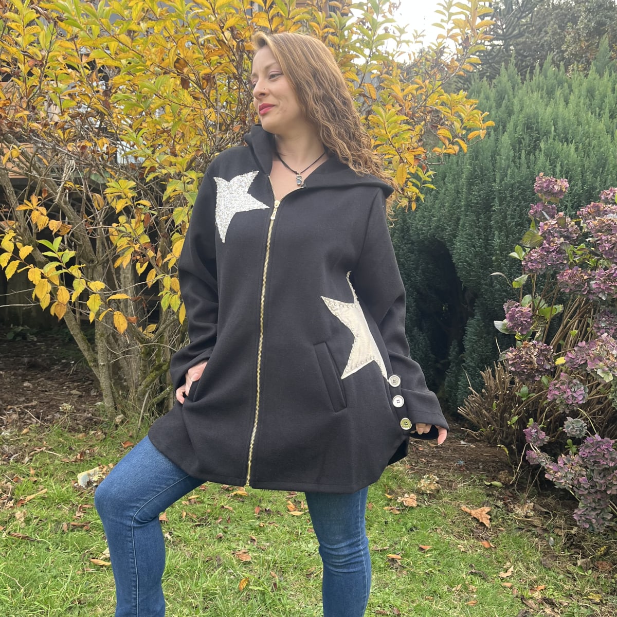 Chaqueta paño negro estrella y cierre1