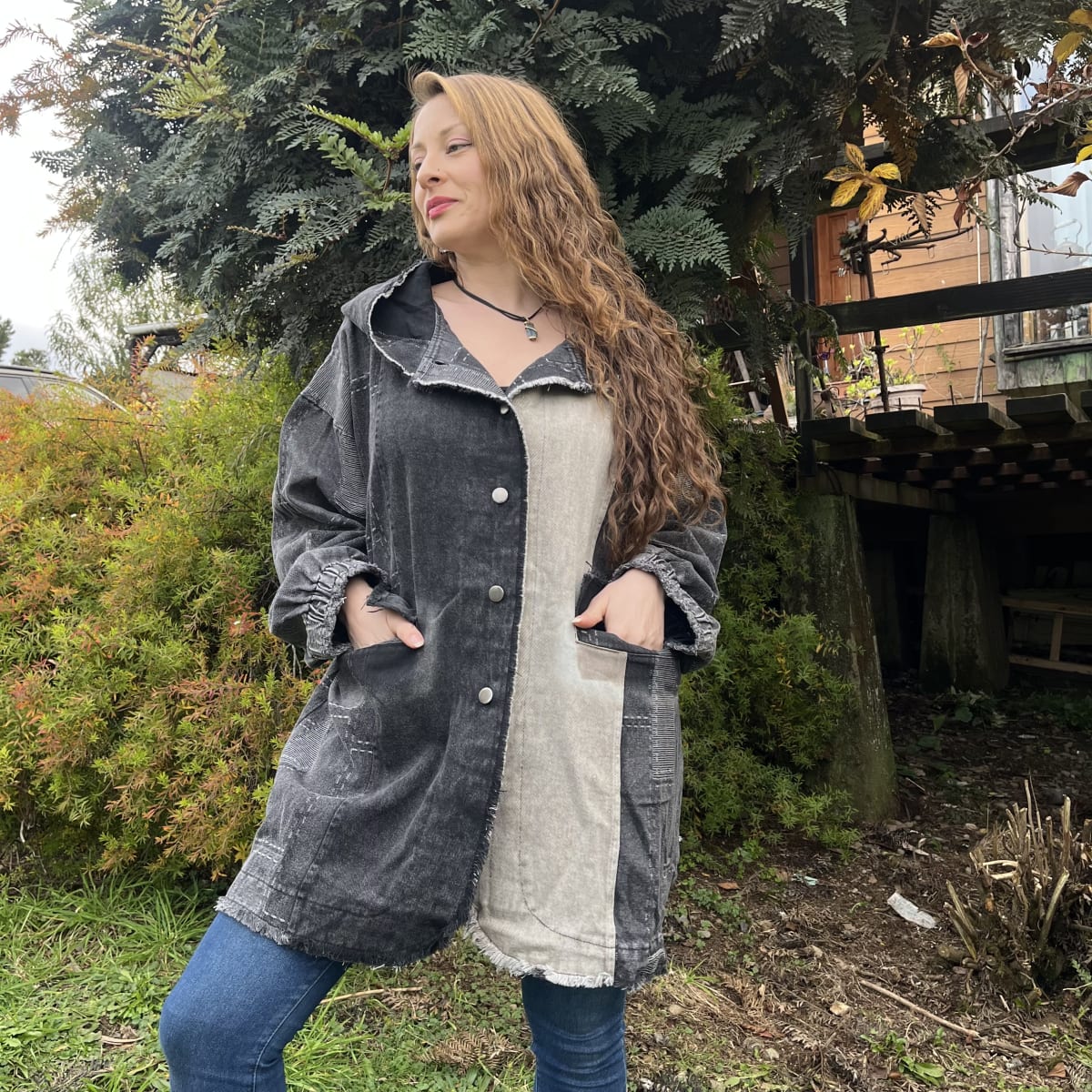 Chaqueta denim bicolor negro gris1