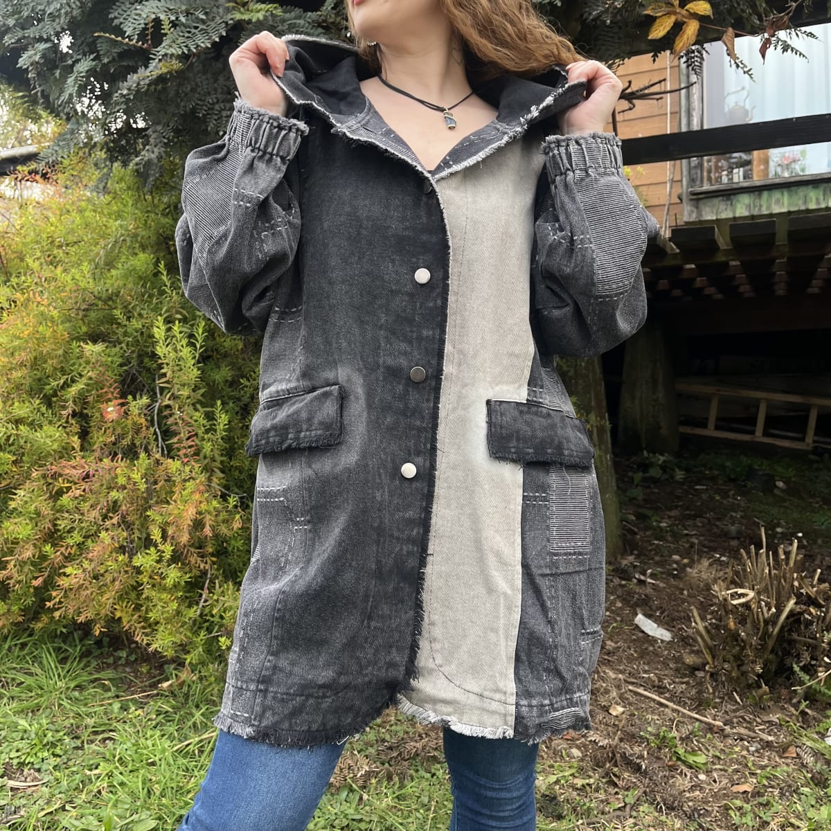 Chaqueta denim bicolor negro gris4