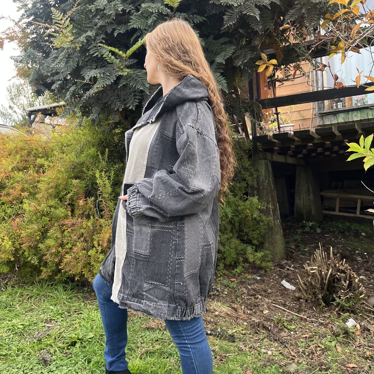 Chaqueta denim bicolor negro gris3