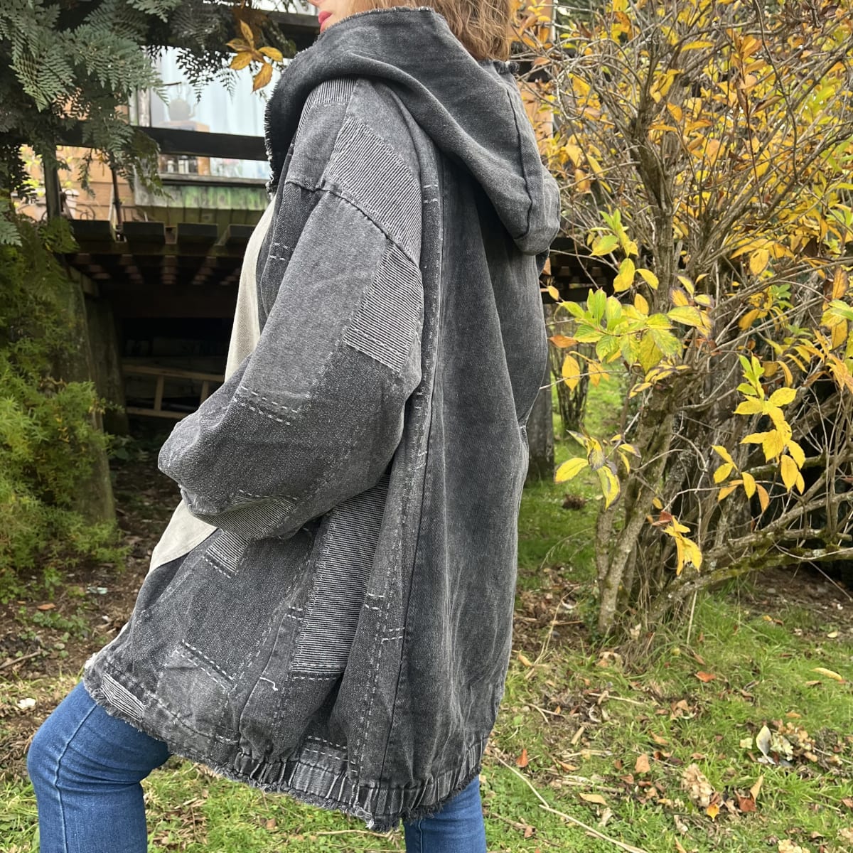 Chaqueta denim bicolor negro gris2
