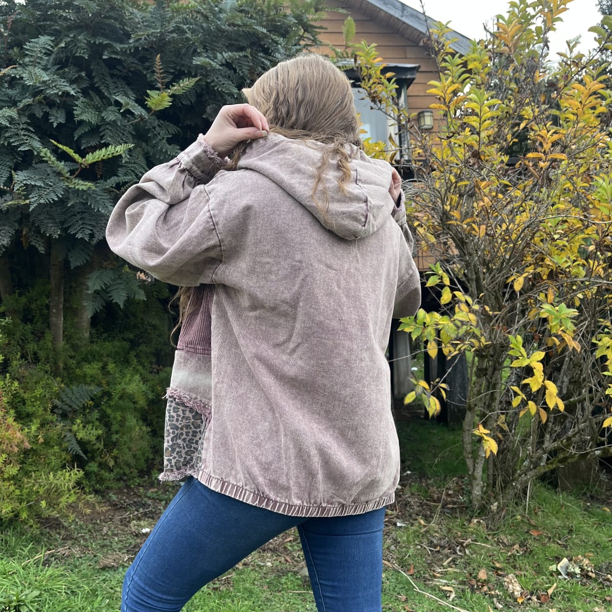 Chaqueta patchwork malva animal print3
