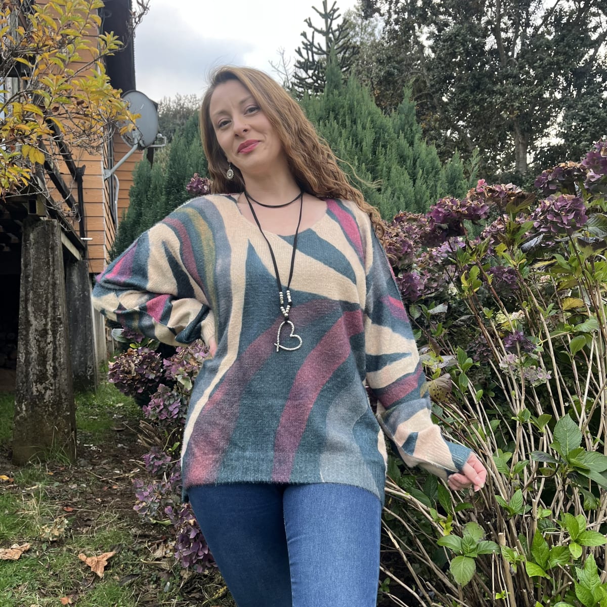 Sueter lana franjas magenta esmeralda2
