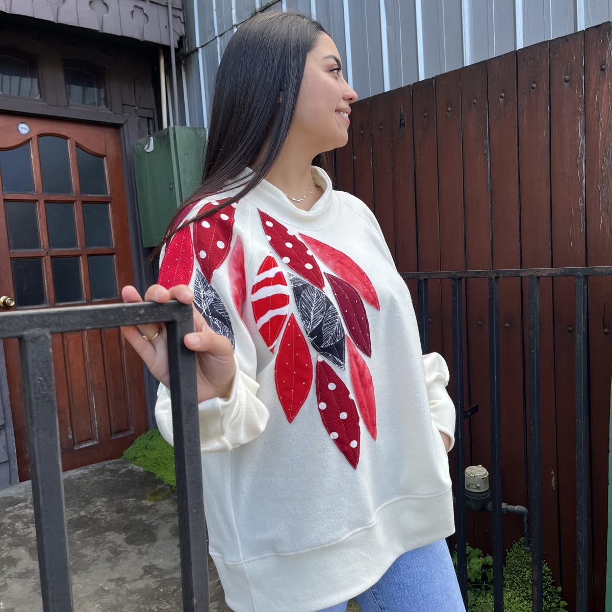 Sueter Olivia hojas crudo rojo3