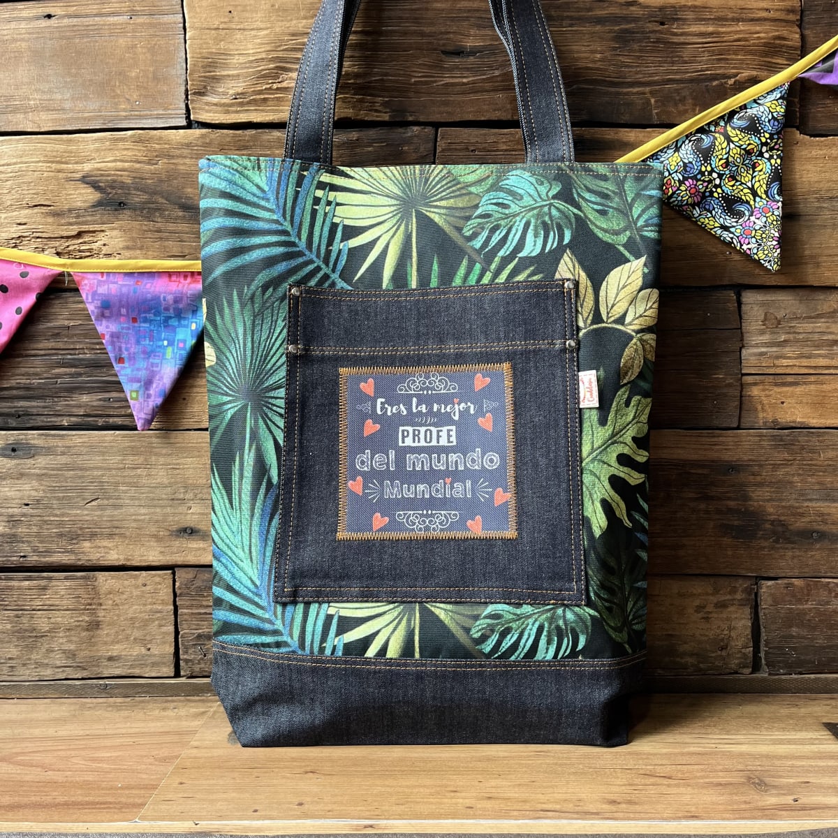 Tote Bag Eres la mejor Profe del mundo mundial hojas tropical1