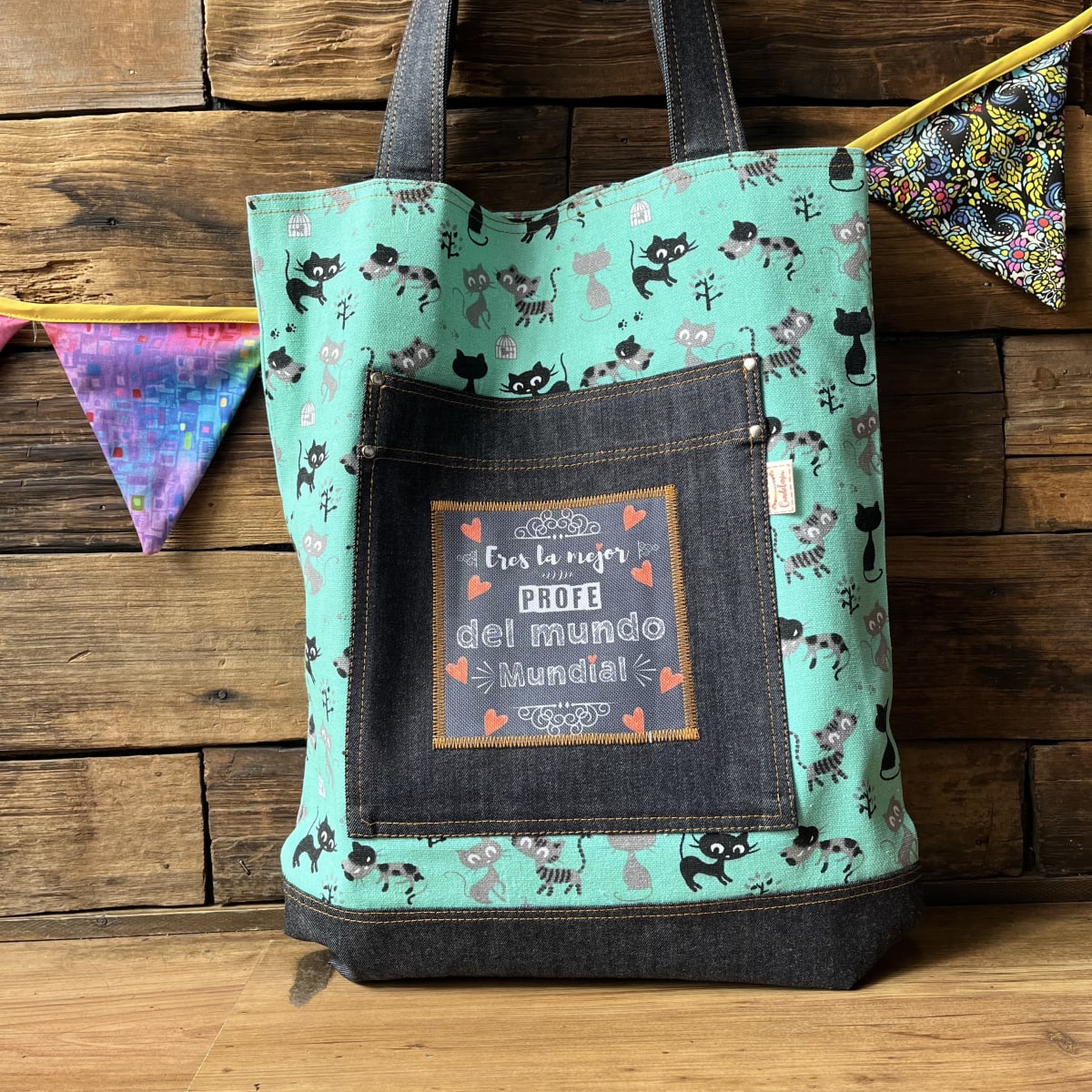 Tote Bag Eres la mejor Profe del mundo mundial gatitos verde1