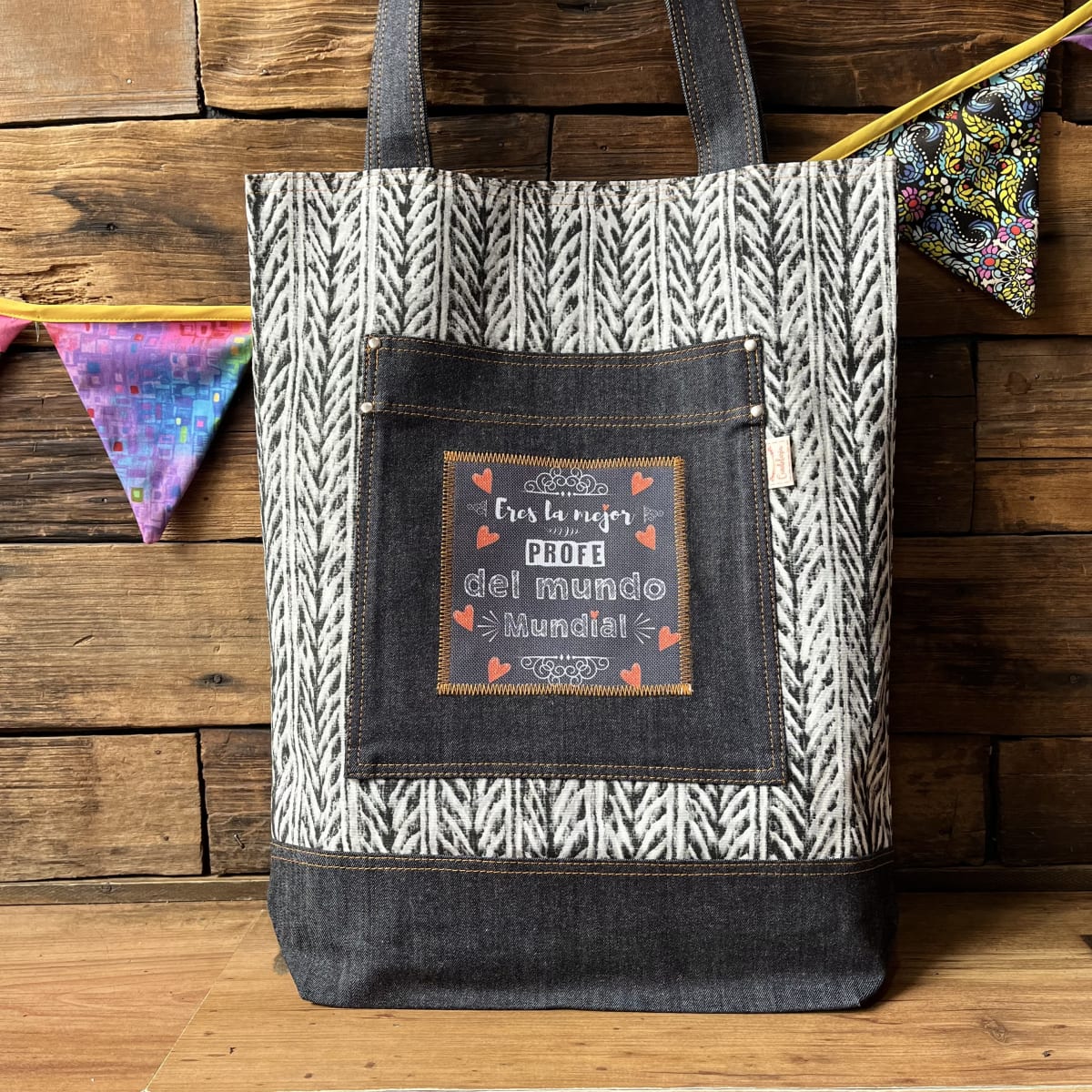 Tote Bag Eres la mejor Profe del mundo gris espiga1