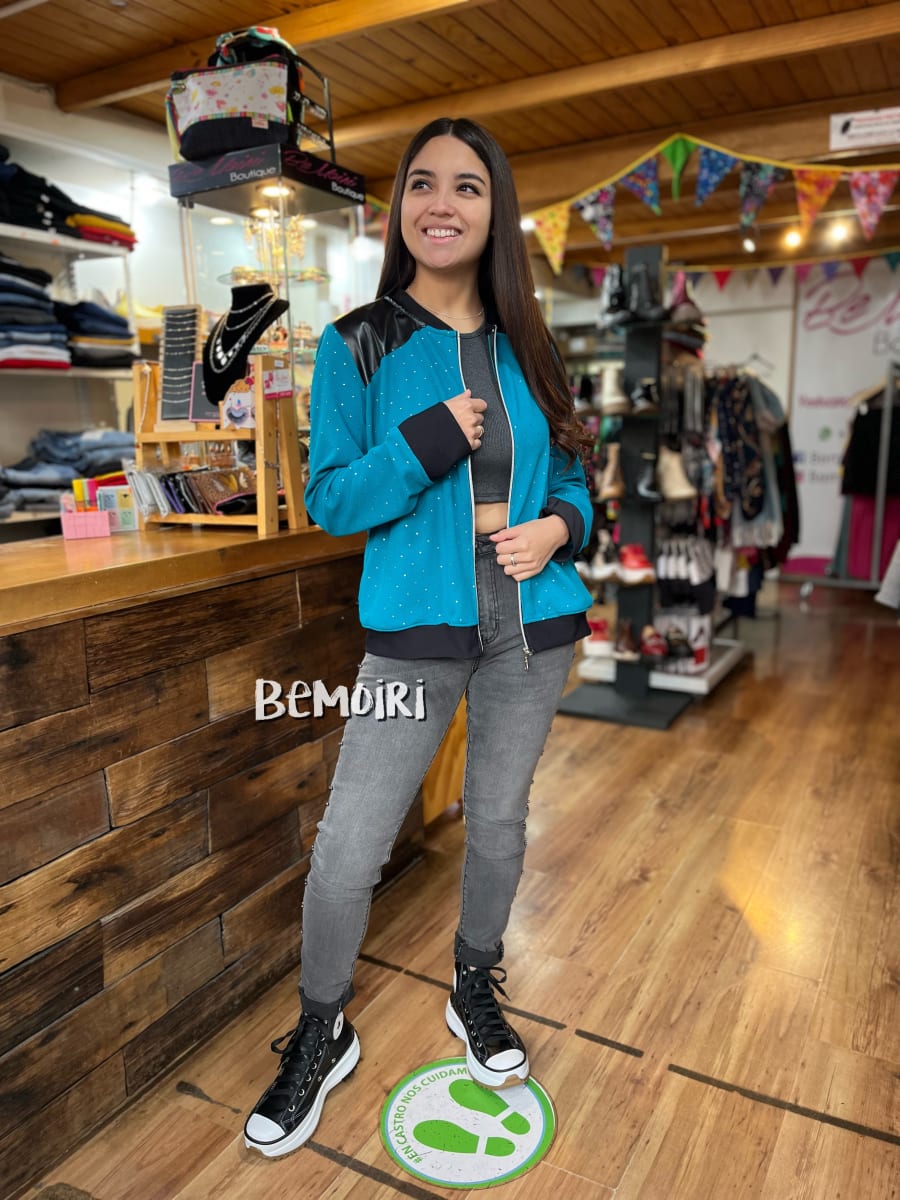 Bomber azul petróleo aplicacion ecocuero2