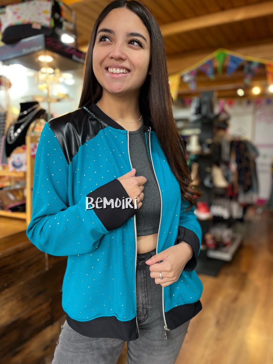 Bomber azul petróleo aplicacion ecocuero1