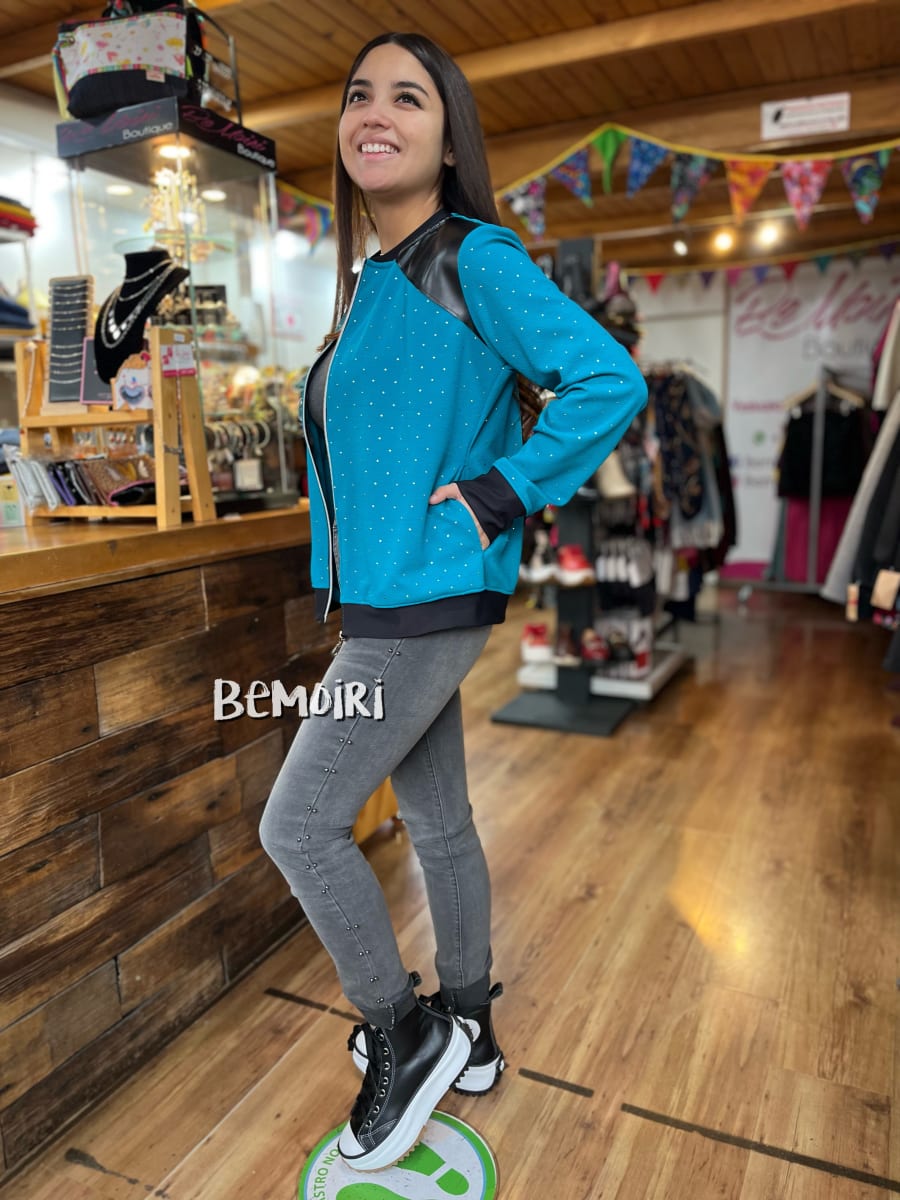 Bomber azul petróleo aplicacion ecocuero4