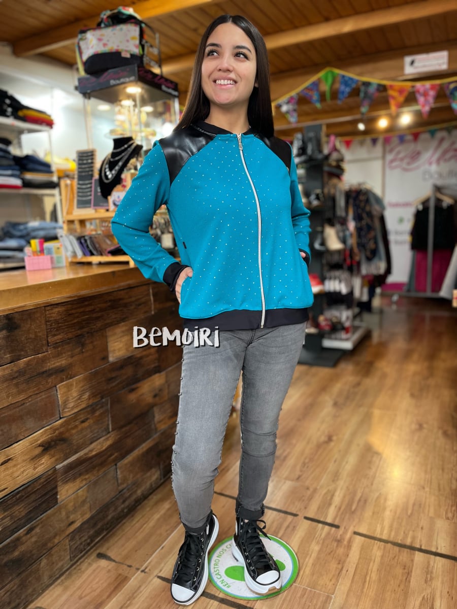 Bomber azul petróleo aplicacion ecocuero3