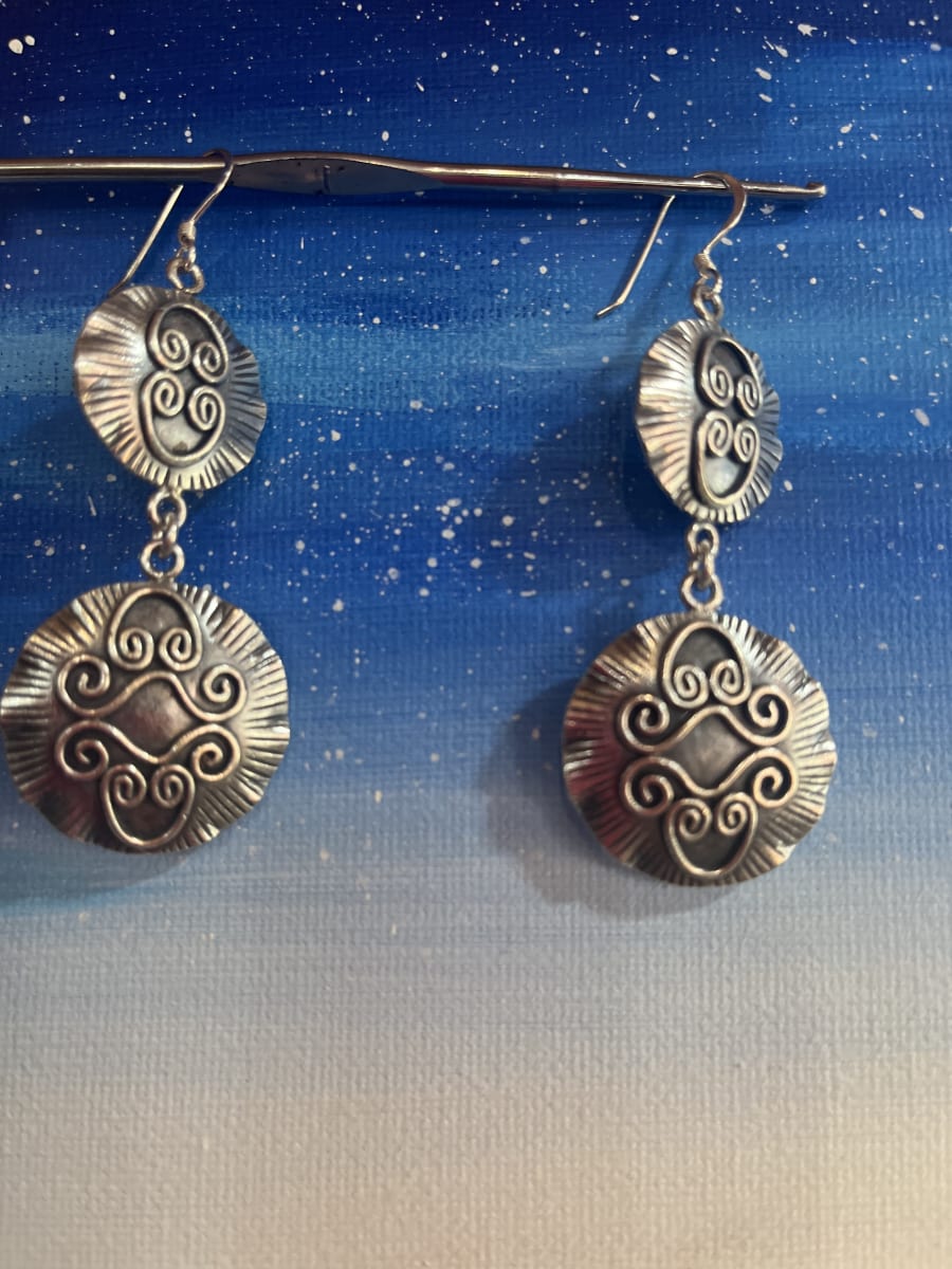 Aros plata 925 colgantes doble circulo tallado Thai2