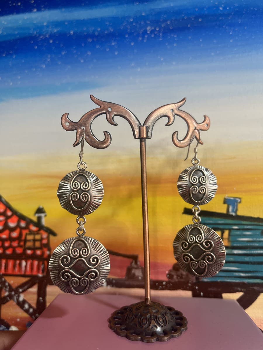 Aros plata 925 colgantes doble circulo tallado Thai1