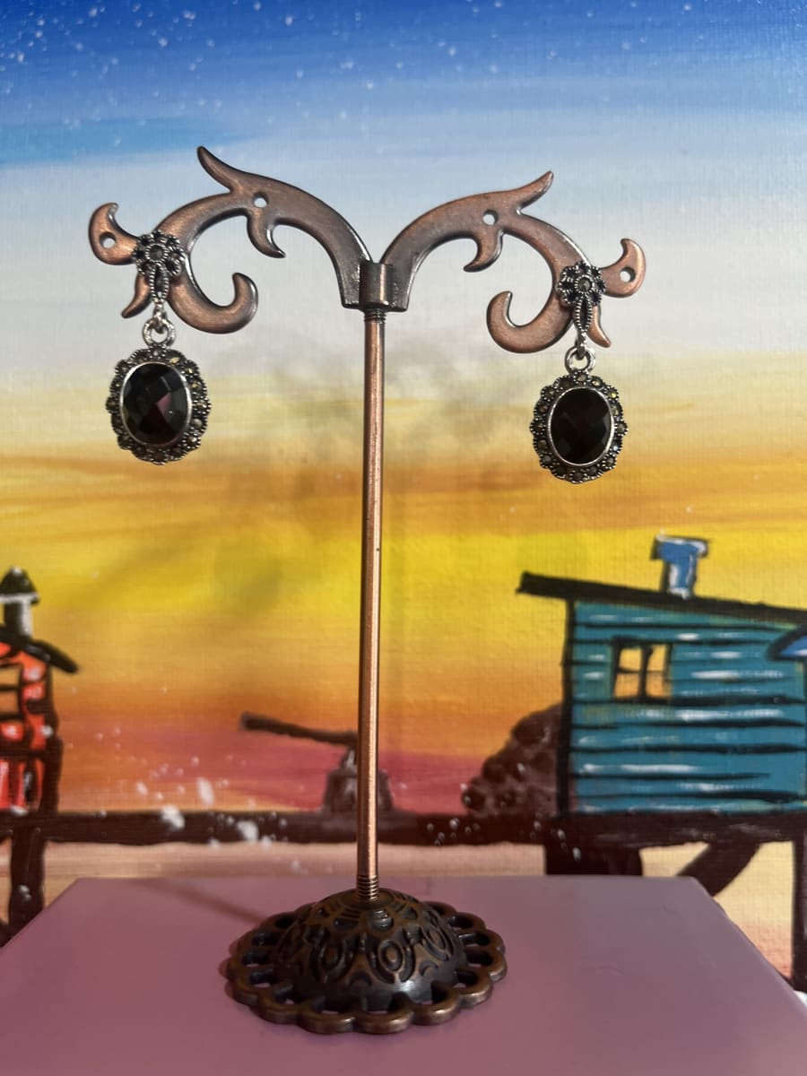 Aros plata 925 colgantes pasador marquesitas circon negro1