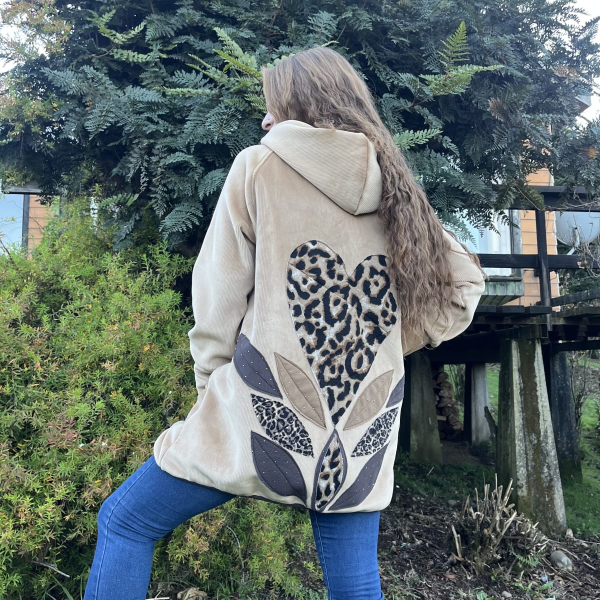 Chaqueta Mila cotele forrado beige corazon leopardo1