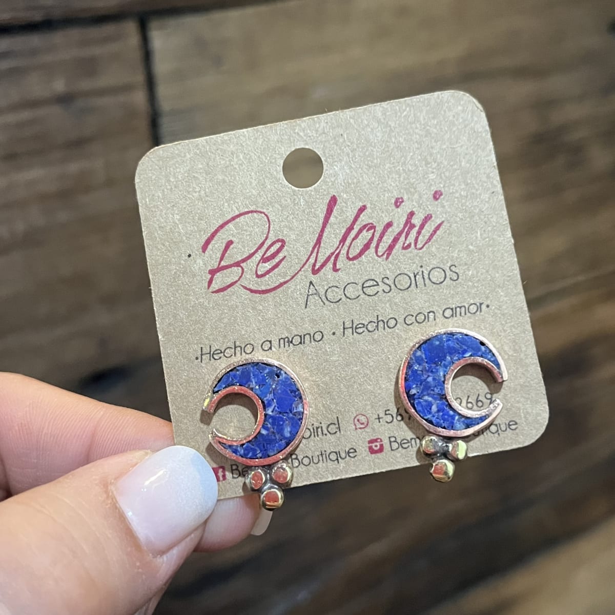 Aros N&F cobre plata bronce luna mosaico lapislazuli2